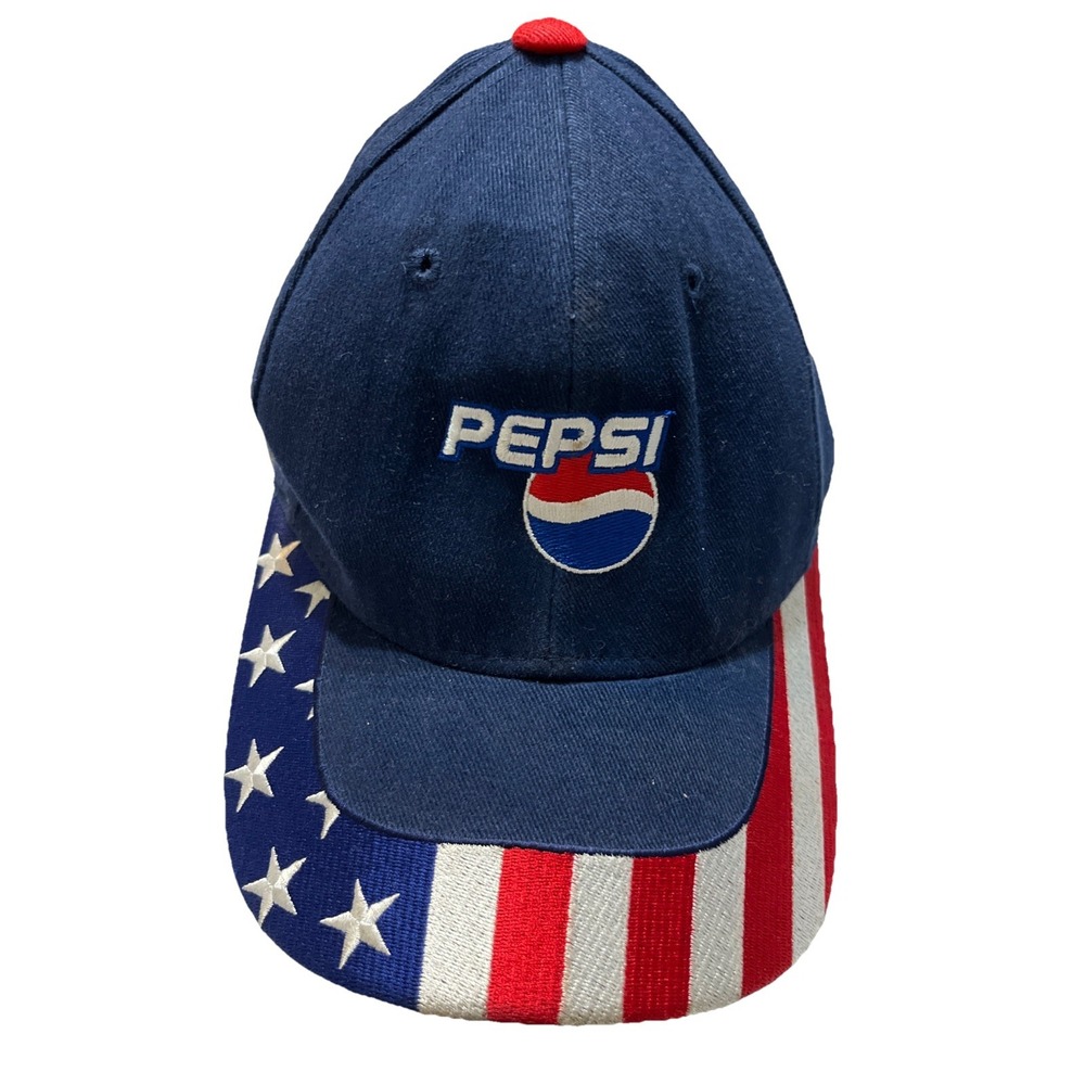Vtg delivery driver Pepsi Cola Soda American Flag Hat Cap Red Blue